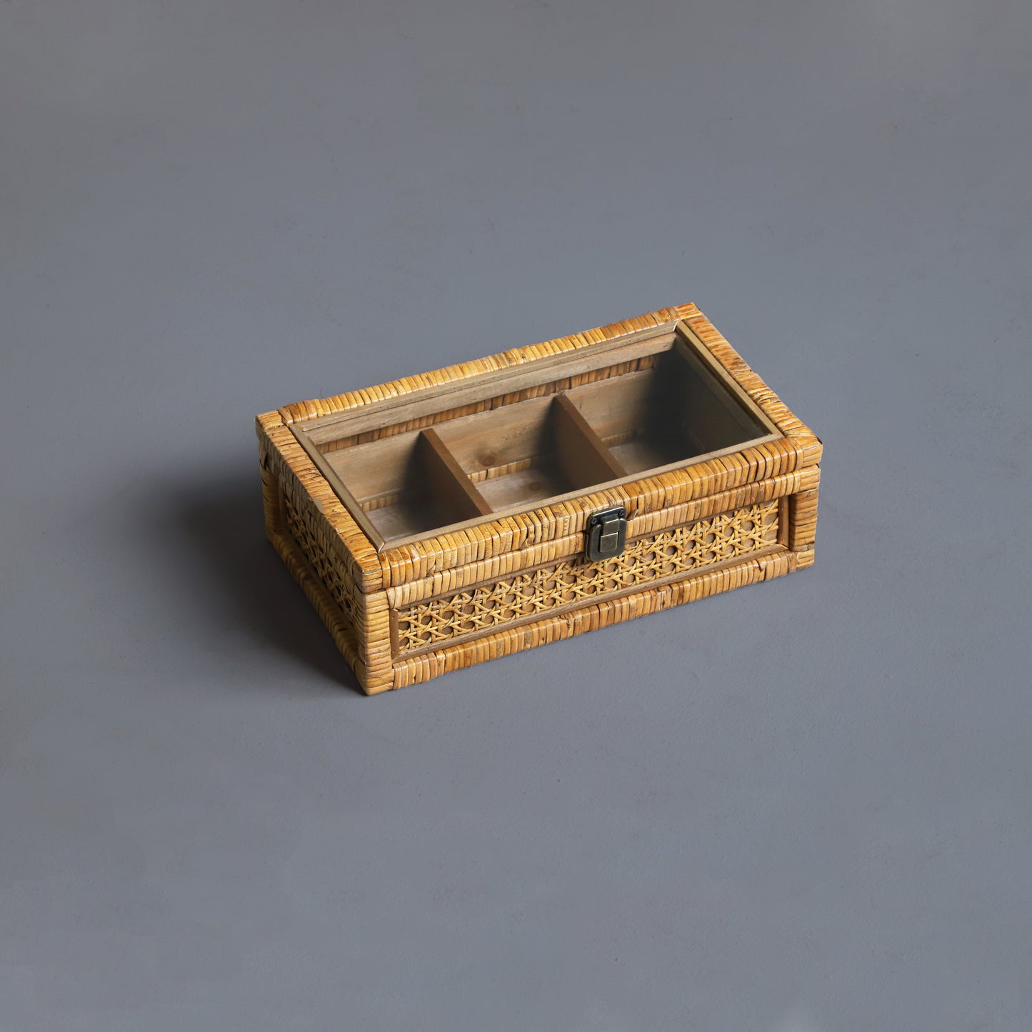 Rattan Organizer Box with Glass Cover