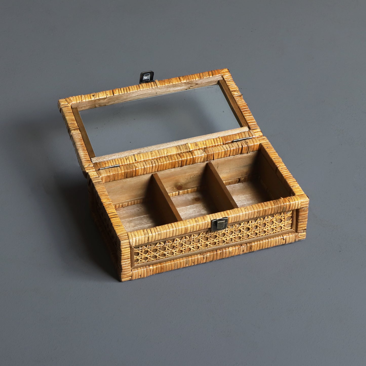 Rattan Organizer Box with Glass Cover