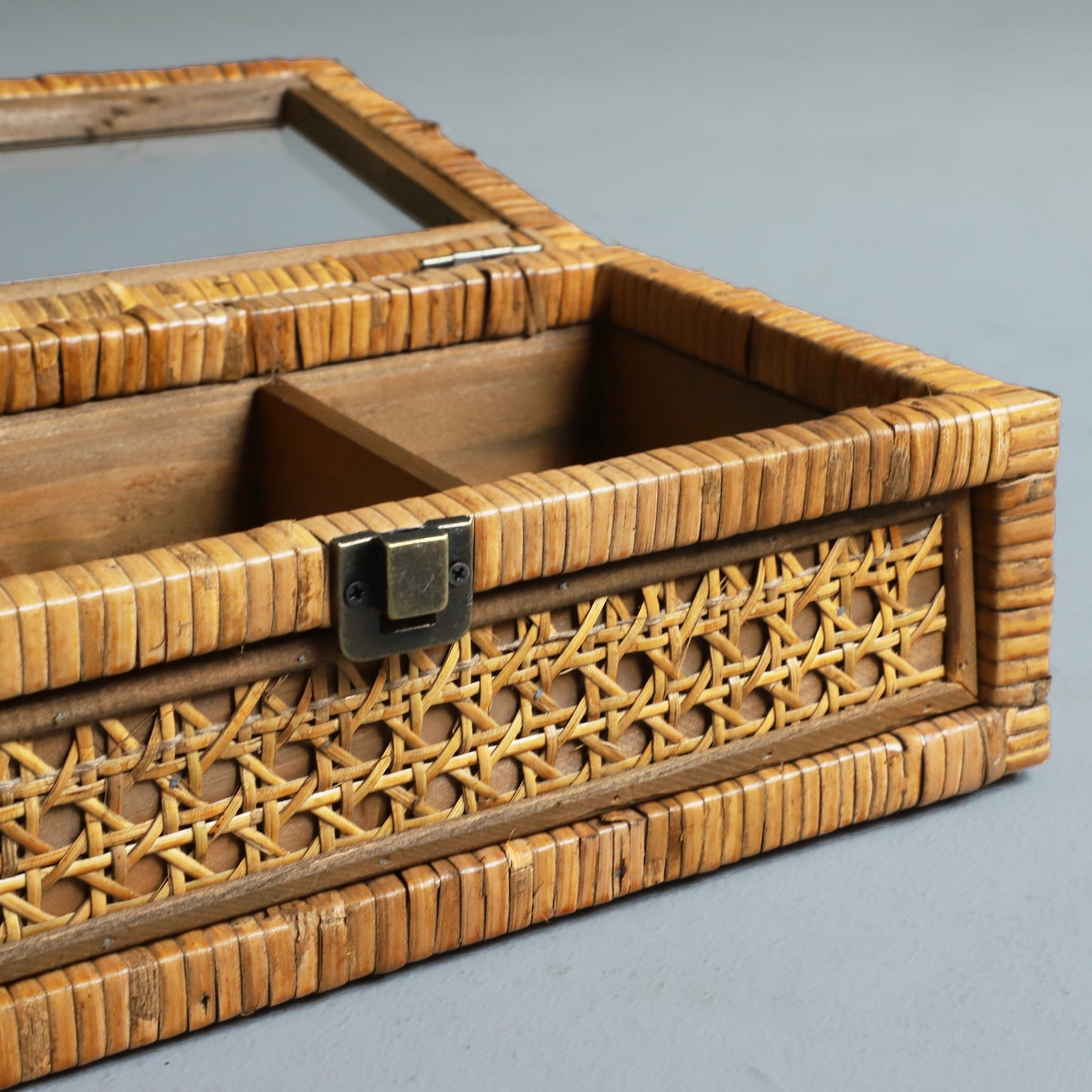 Rattan Organizer Box with Glass Cover