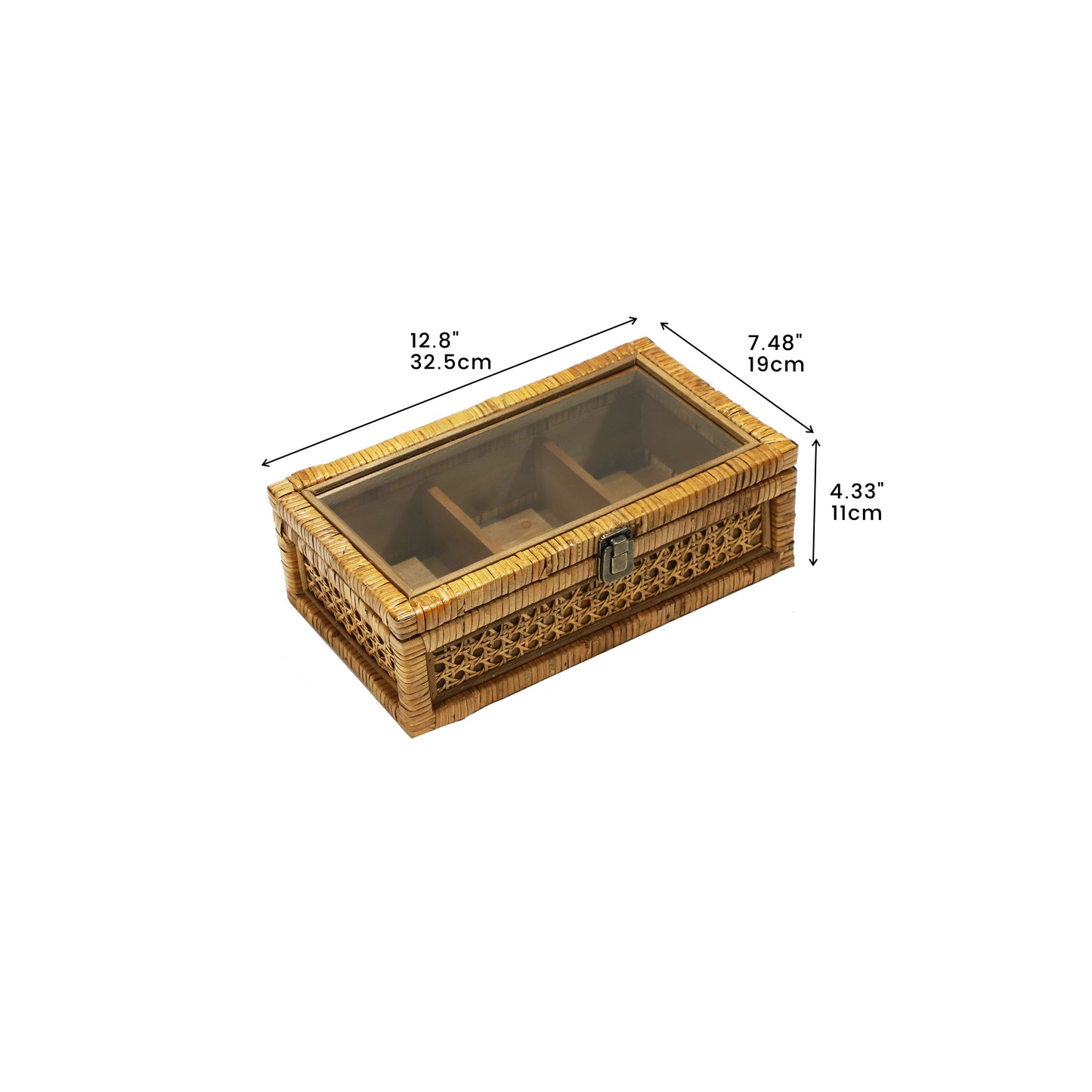 Rattan Organizer Box with Glass Cover