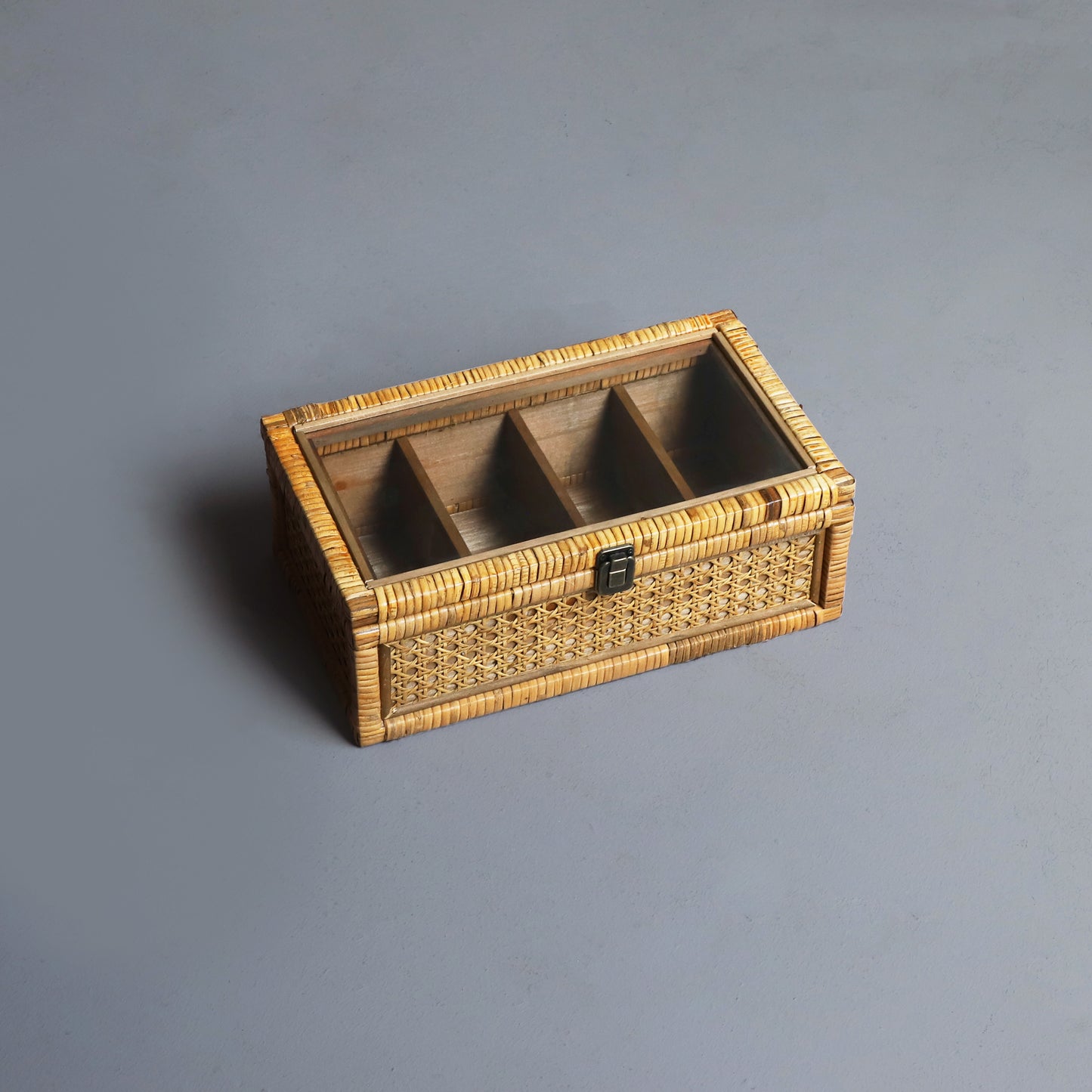 Rattan Organizer Box with Glass Cover