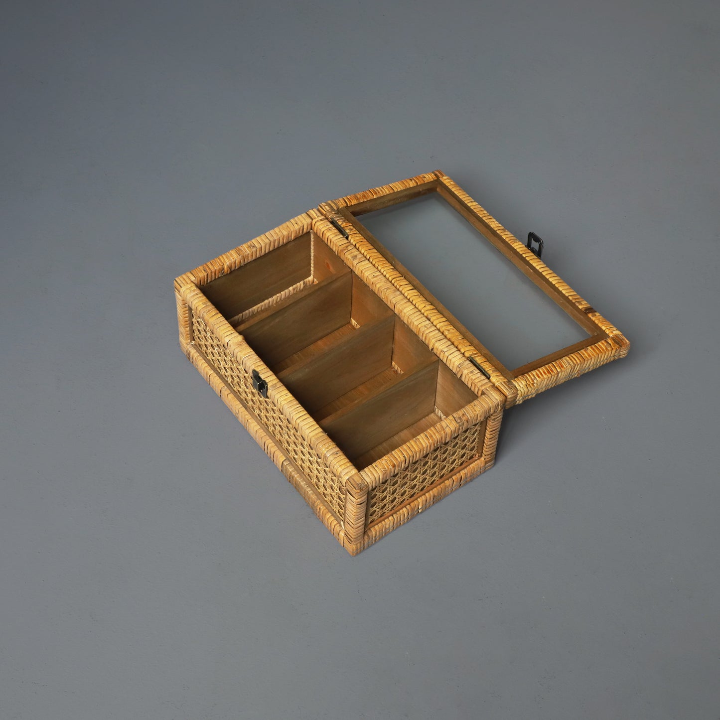 Rattan Organizer Box with Glass Cover