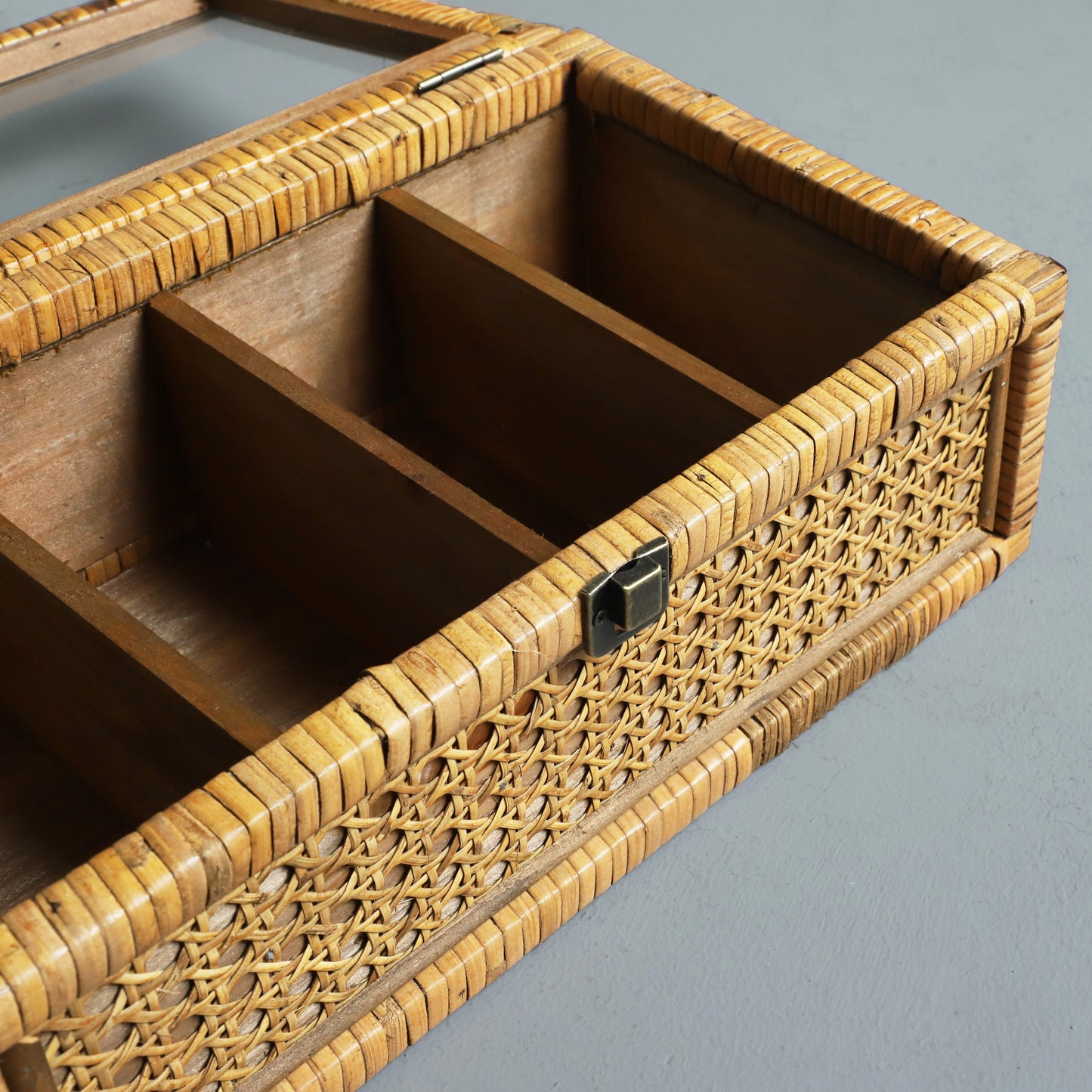 Rattan Organizer Box with Glass Cover