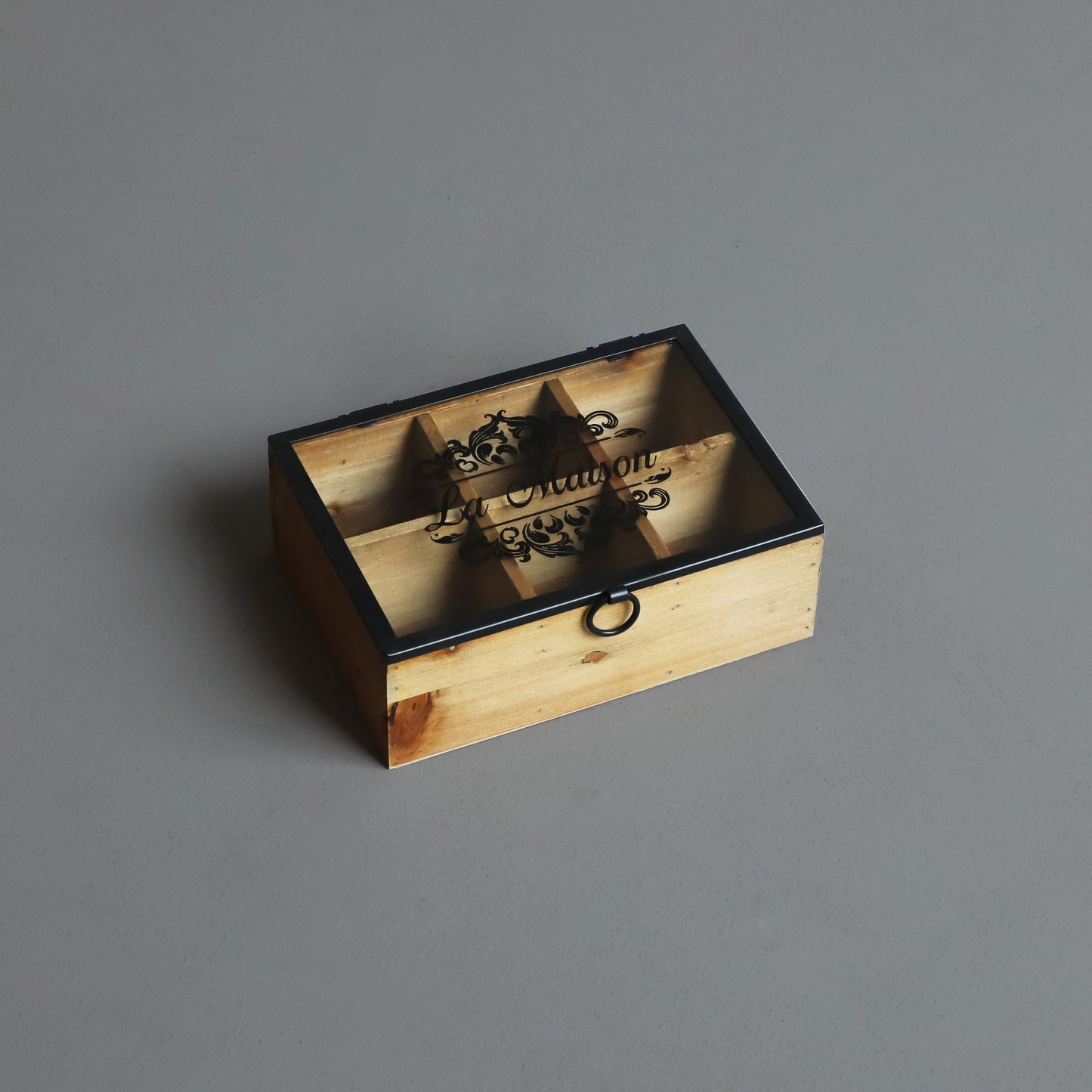 Vintage Wood Organizer and Jewelry Box with Glass Cover