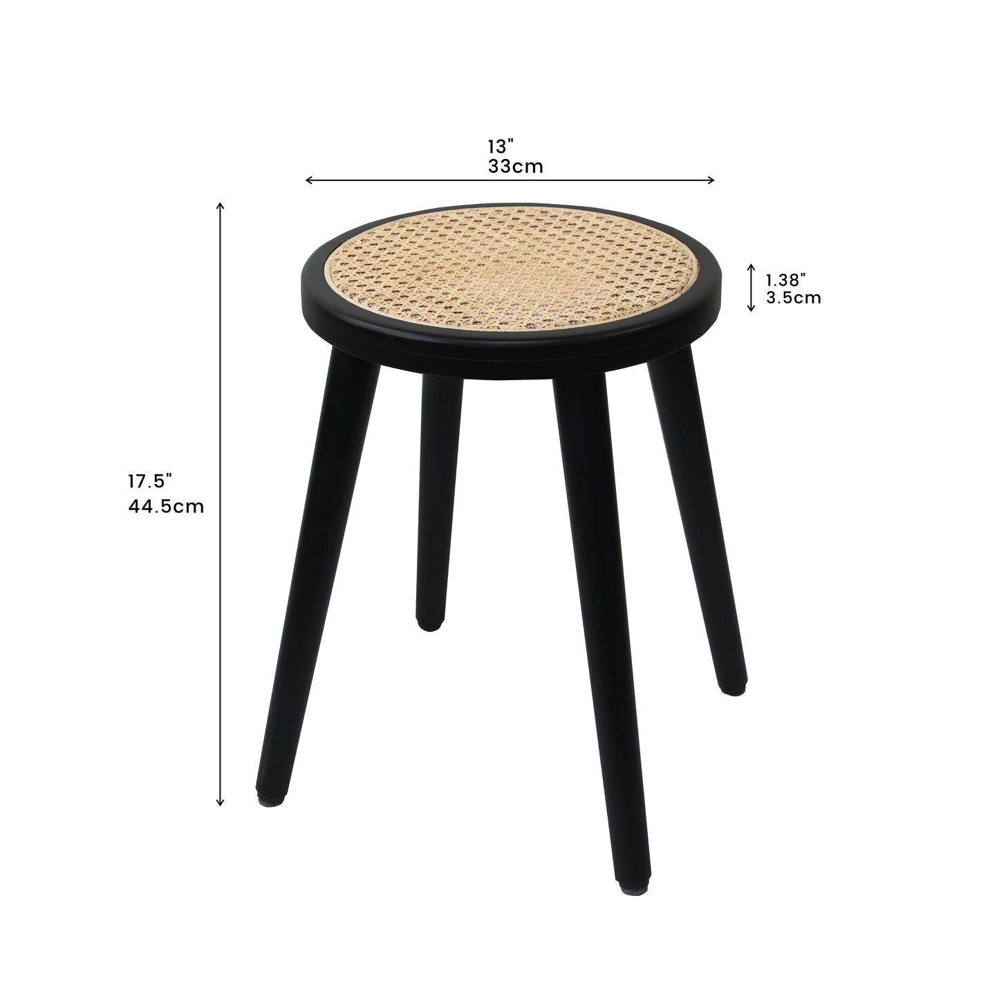 Natural Rattan Top Wood Stool, Round