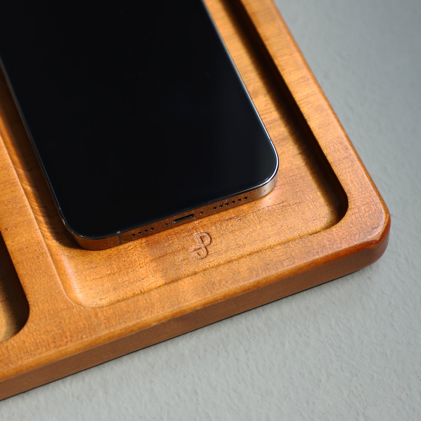 Bamboo Organizer Tray with Dual Wireless Charger