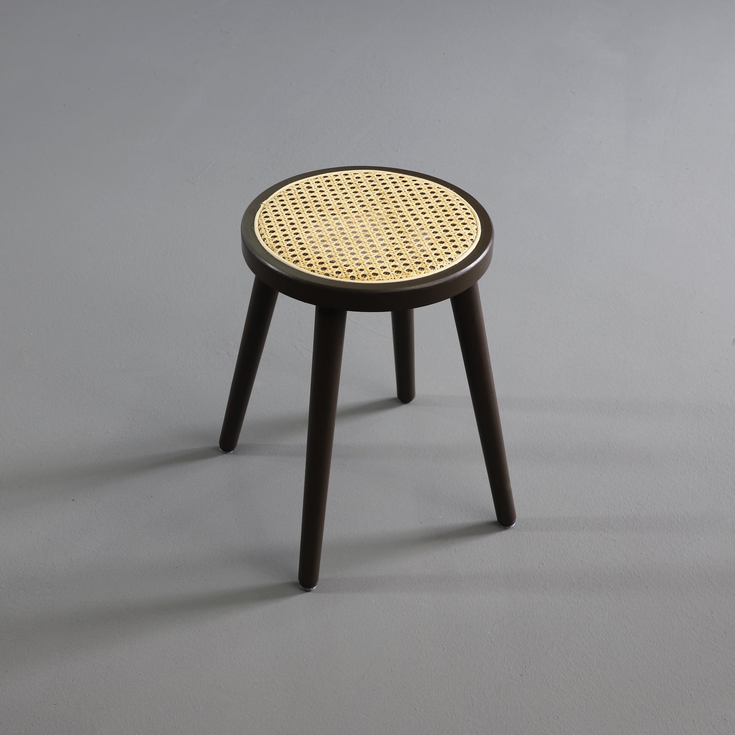 Natural Rattan Top Wood Stool, Round