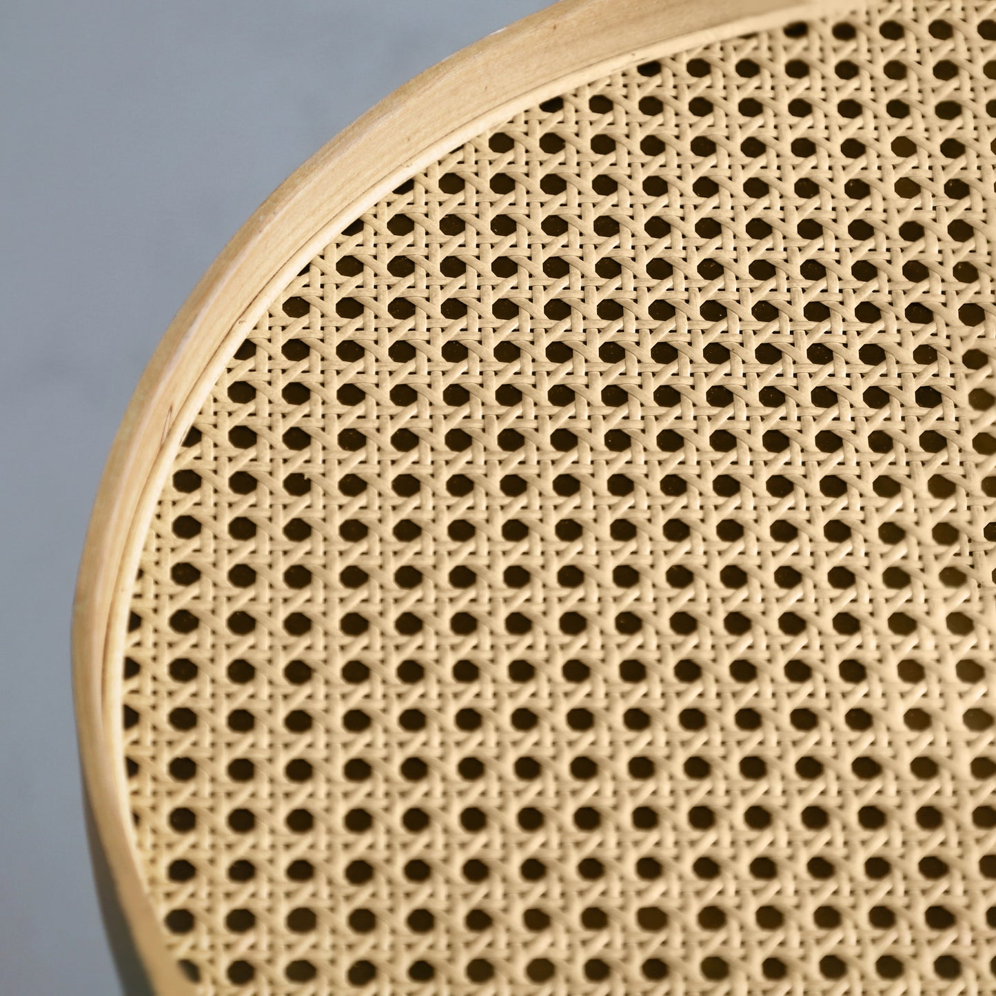 Round Wood and Rattan Side Table